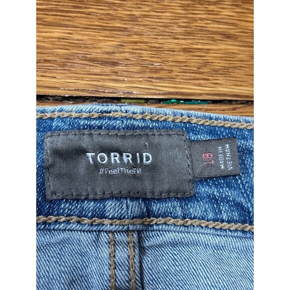 Torrid Womens Denim Jean Skirt Plus 18 Blue Button Front Pockets Stretch Casual - Picture 4 of 6